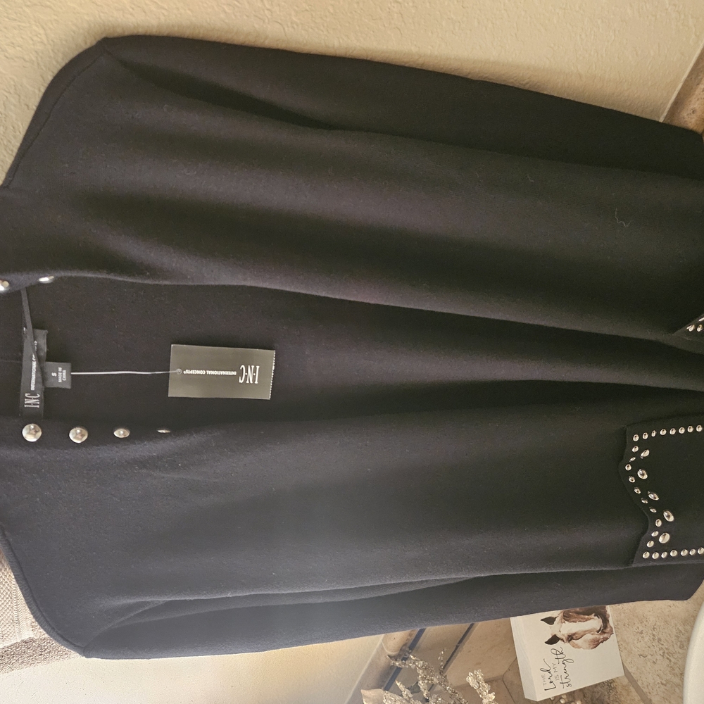 INC International Concepts Black Cardigan with Geometric Stitching - Picture 3 of 3